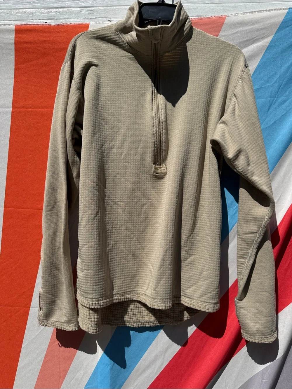 Beige Waffle Knit Quarter-Zip thermal Pullover